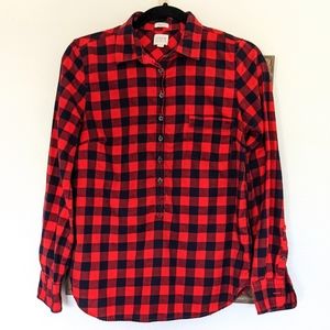 J. Crew Factory Buffalo Plaid Popover  Flannel Shirt 3/4 Buttons Red Blue Small